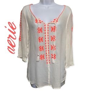 AERIE Embroidered 3/4 Sleeve Blouse Size M